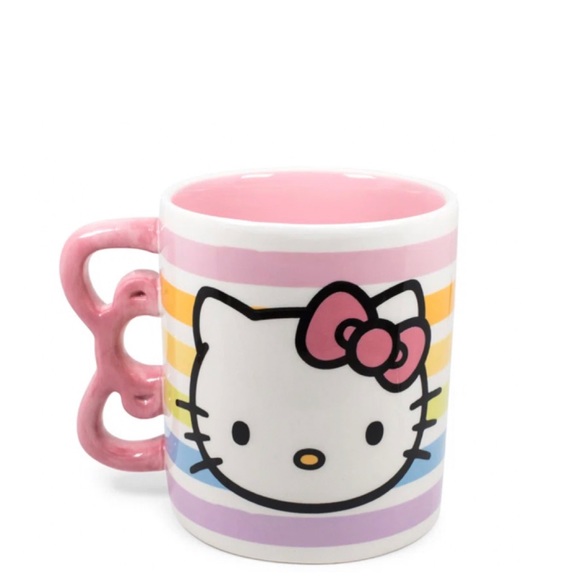 NEW Hello Kitty Pastel Rainbow Pink Bow Handle Large Ceramic Coffee Mug - Picture 3 of 6